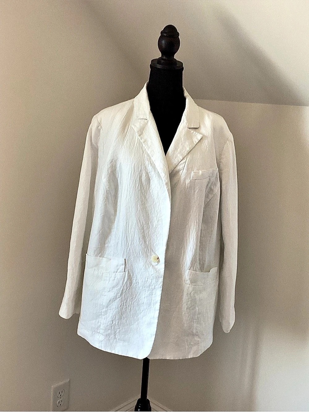 Talbots Plus Size 18W White Linen Blazer Coastal Grandmother Quiet Luxury
